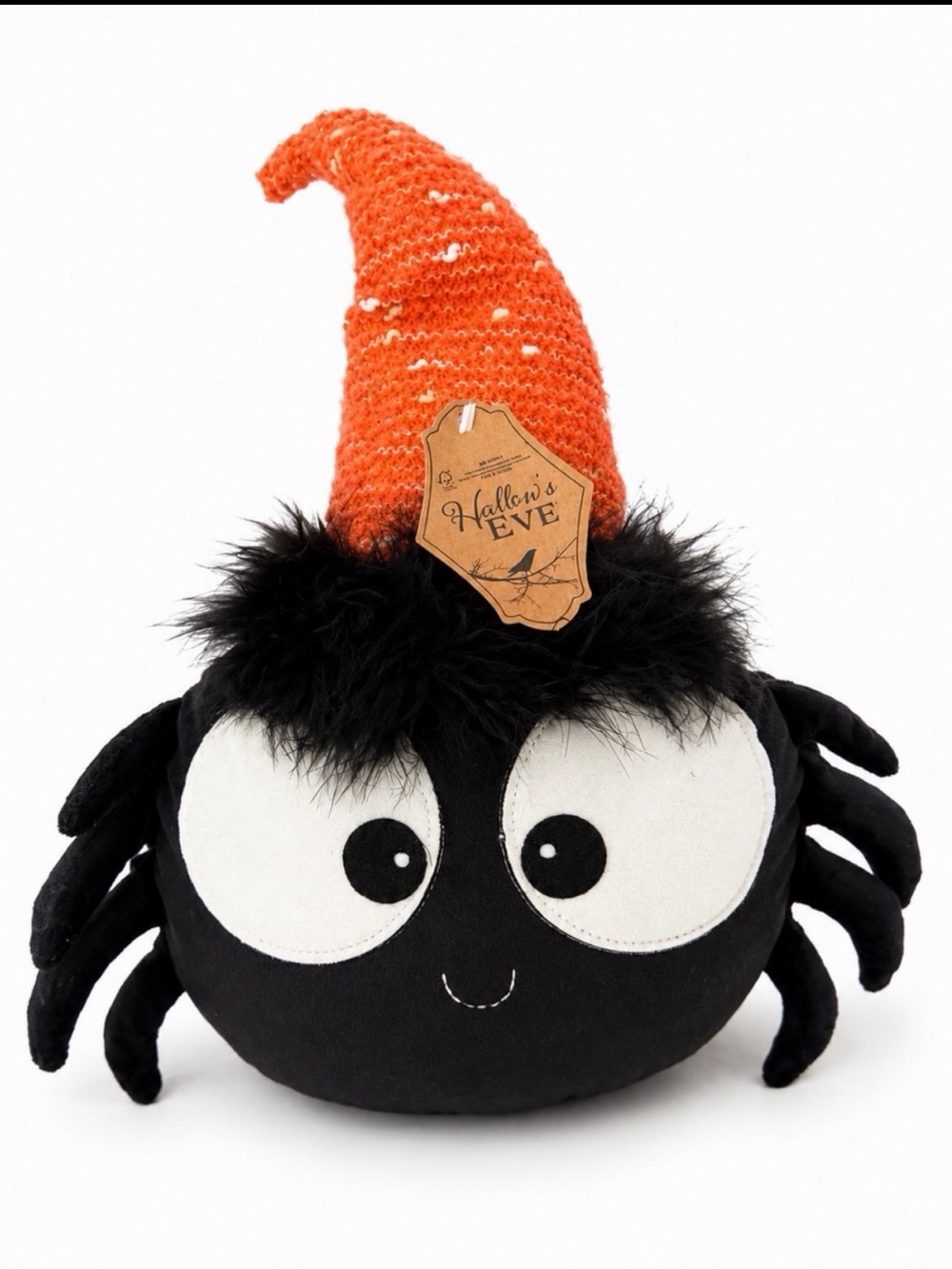 Plush Black Spider Hat with Orange Knit  DECOR Hat NWT